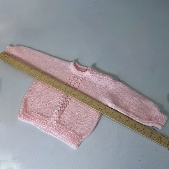 Vintage Handmade Soft Pink Cable Knit Crochet Baby Sweater – Newborn Size - Picture 7 of 10